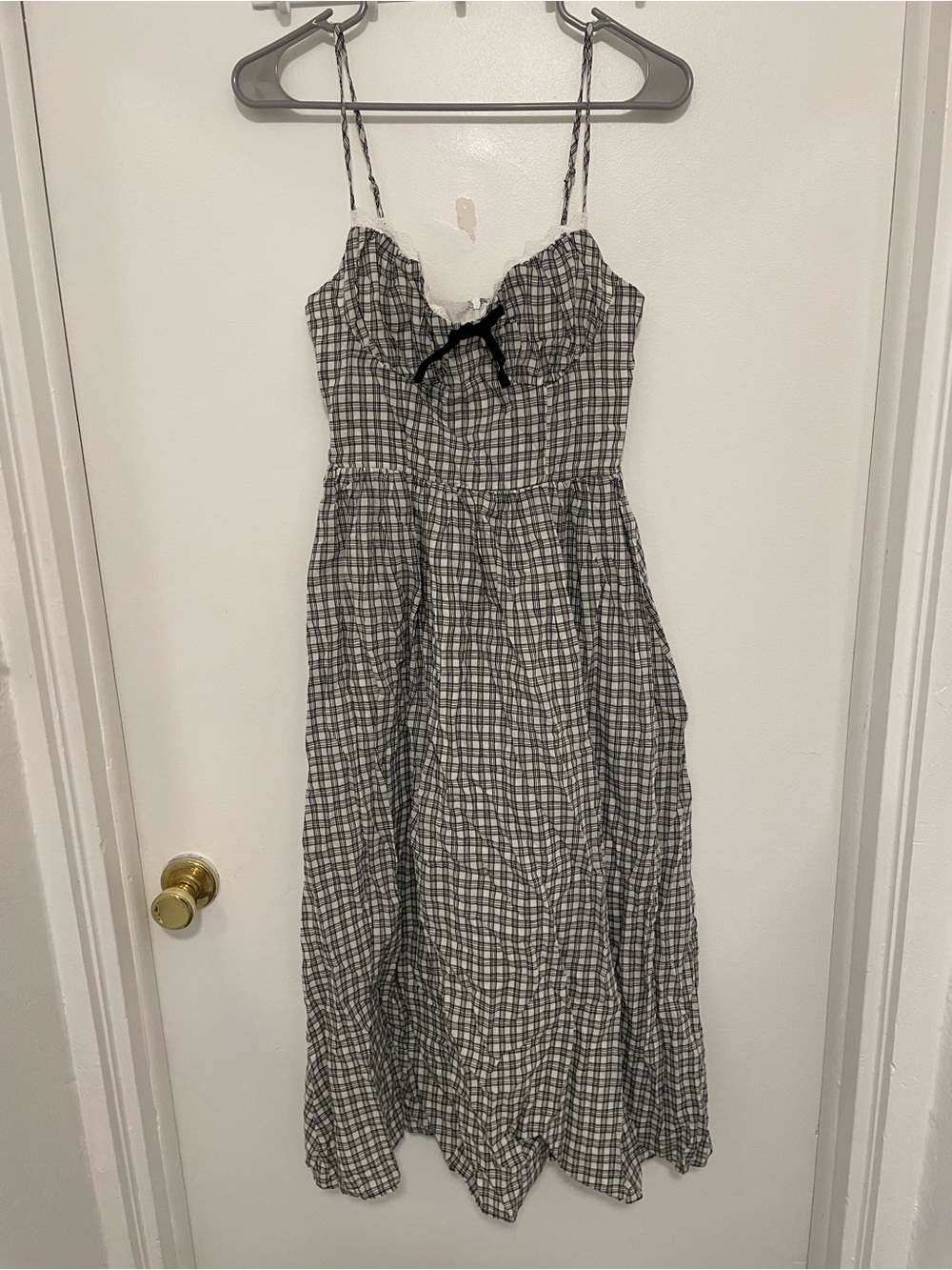 Storia Black and White Plaid Midi Dress with Bow
